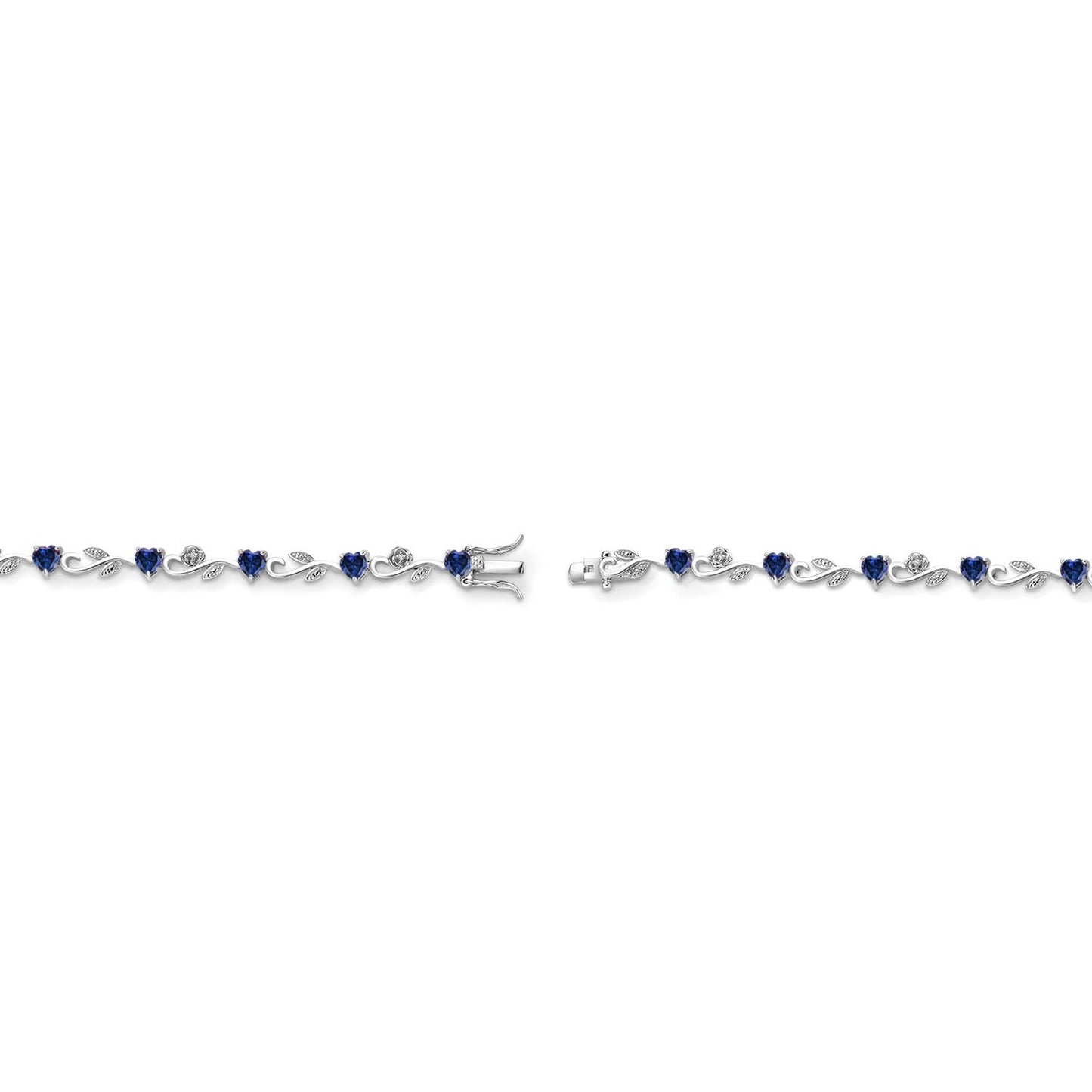 Gem Stone King 925 Sterling Silver Heart Shape Blue Created Sapphire and White Lab Grown Diamond Greek Vine Flower Tennis Bracelet For Women (5.04 Cttw, 7.5 Inch)