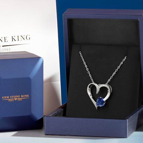 Gem Stone King Customized and Personalized 7MM Heart Shape Gemstone Birthstone and White Lab Grown Diamond Name Pendant Necklace For Women | 925 Sterling Silver | With 18 Inch Silver Chain