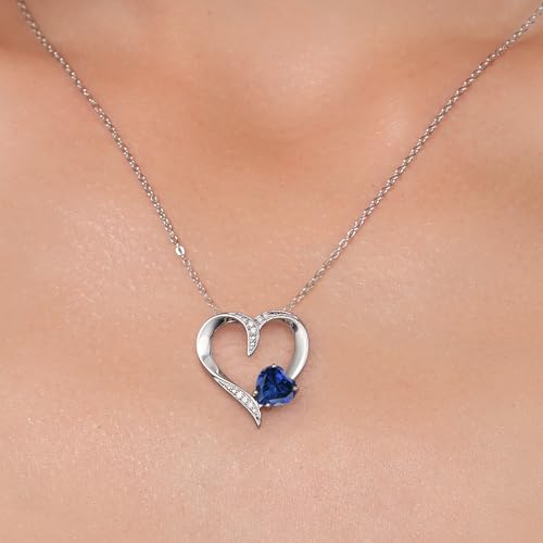 Gem Stone King Customized and Personalized 7MM Heart Shape Gemstone Birthstone and White Lab Grown Diamond Name Pendant Necklace For Women | 925 Sterling Silver | With 18 Inch Silver Chain