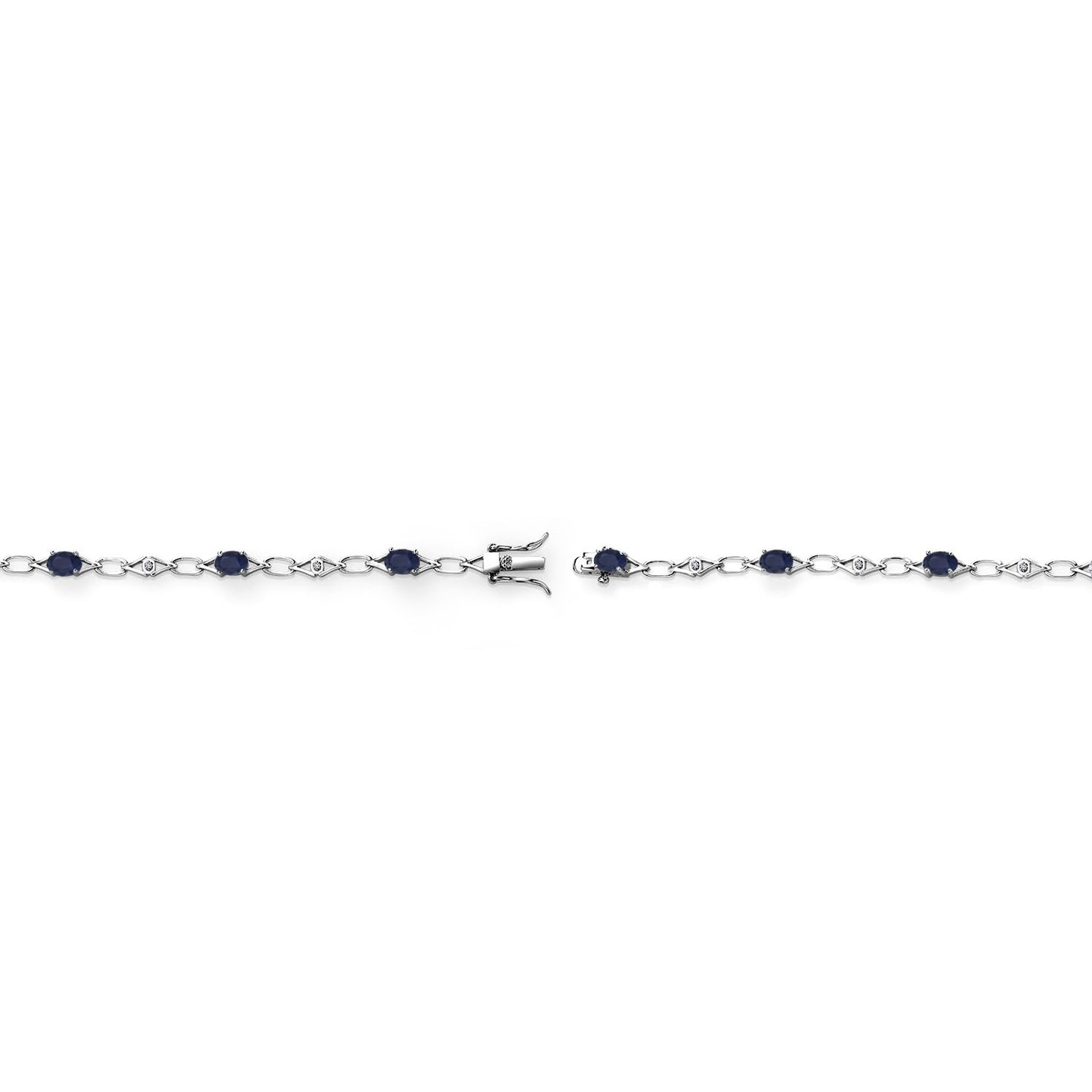 Gem Stone King 3.37 Cttw Oval Blue Sapphire and Round White Lab Grown Diamond Tennis Bracelet For Women | 925 Sterling Silver | Gemstone Birthstone | Oval 6X4MM | 7.25 Inches