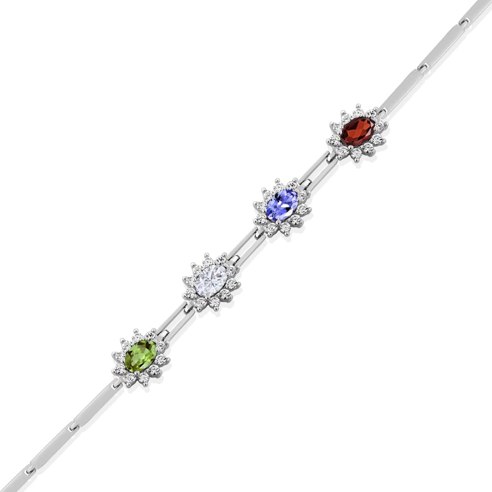 Gem Stone King 925 Sterling Silver Customized and Personalized 4 Gemstone Birthstone Tennis Bracelet For Women (3.56 Cttw, 7 Inch with 1 Inch Extender)