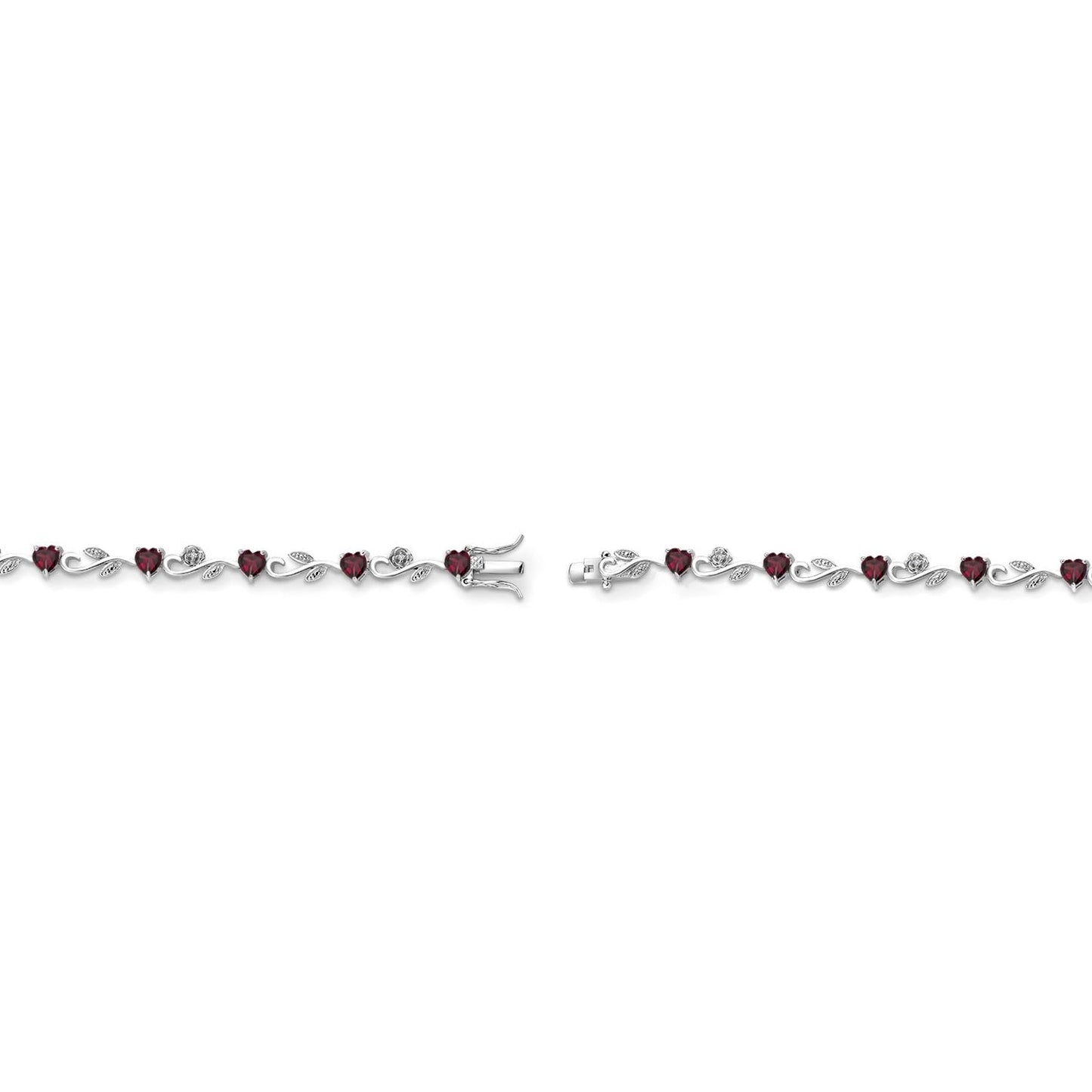 Gem Stone King 925 Sterling Silver Heart Shape Red Rhodolite Garnet and White Lab Grown Diamond Greek Vine Flower Tennis Bracelet For Women (5.54 Cttw, 7.5 Inch)