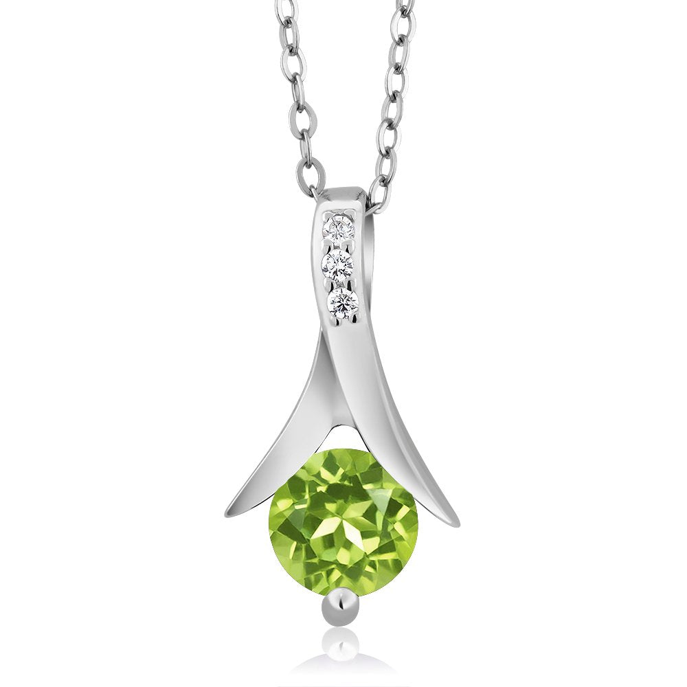 Gem Stone King 925 Sterling Silver Green Peridot Pendant and Earrings Set For Women (3.00 Cttw, Round Gemstone Birthstone, with 18 Inch Chain)