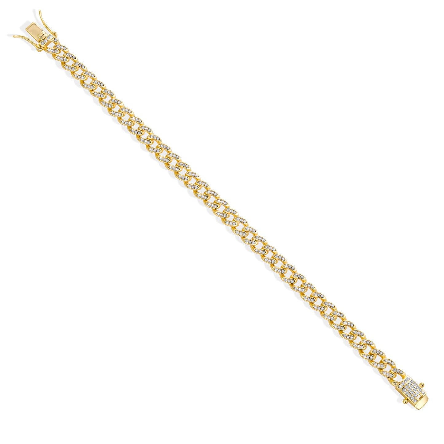 Gem Stone King 1.00 Cttw White Moissanite Curb Link Chain Bracelet For Women In 18K Yellow Gold Plated | Available In 6.5/7/7.5 Inch | With Safety Lock Clasp