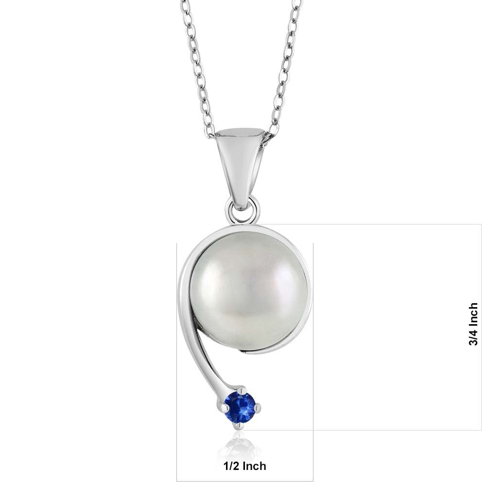 Gem Stone King 925 Sterling Silver Round 2.5MM Gemstone Birthstone and Cultured Freshwater Pearl Shooting Star Pendant Necklace For Women with 18 Inch Chain