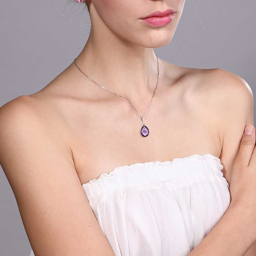 Gem Stone King 6.50 Cttw Amethyst Teardrop Pendant Necklace For Women In 925 Sterling Silver | Pear Shape 16X12MM | Gemstone Birthstone | With 18 Inch Silver Chain