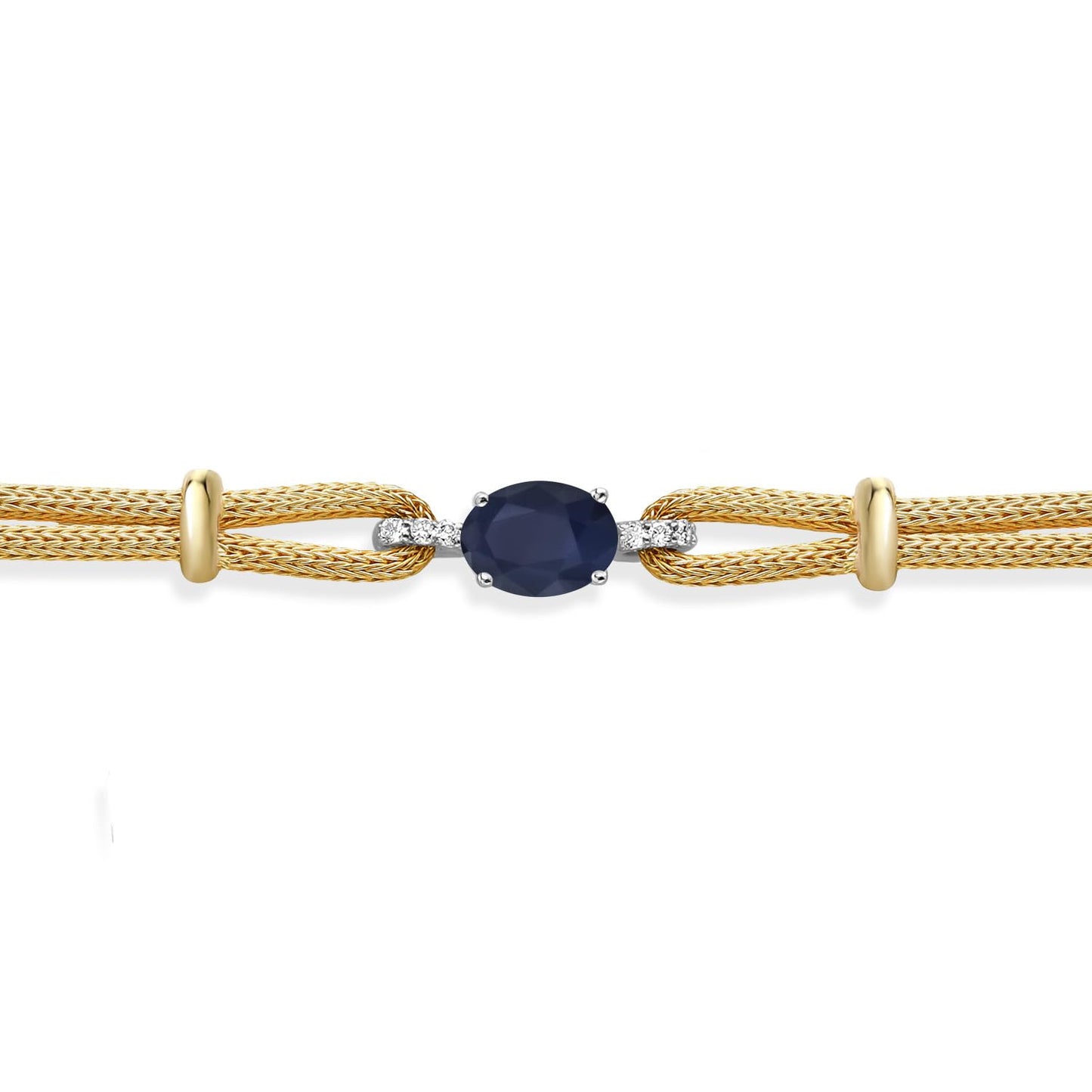 Gem Stone King 925 2 Tone Sterling Silver Blue Sapphire and White Lab Grown Diamond Bracelet For Women (1.84 Cttw, Gemstone Birthstone, Oval 8X6MM, 6.5/7/7.5 Inches, Made In Italy)