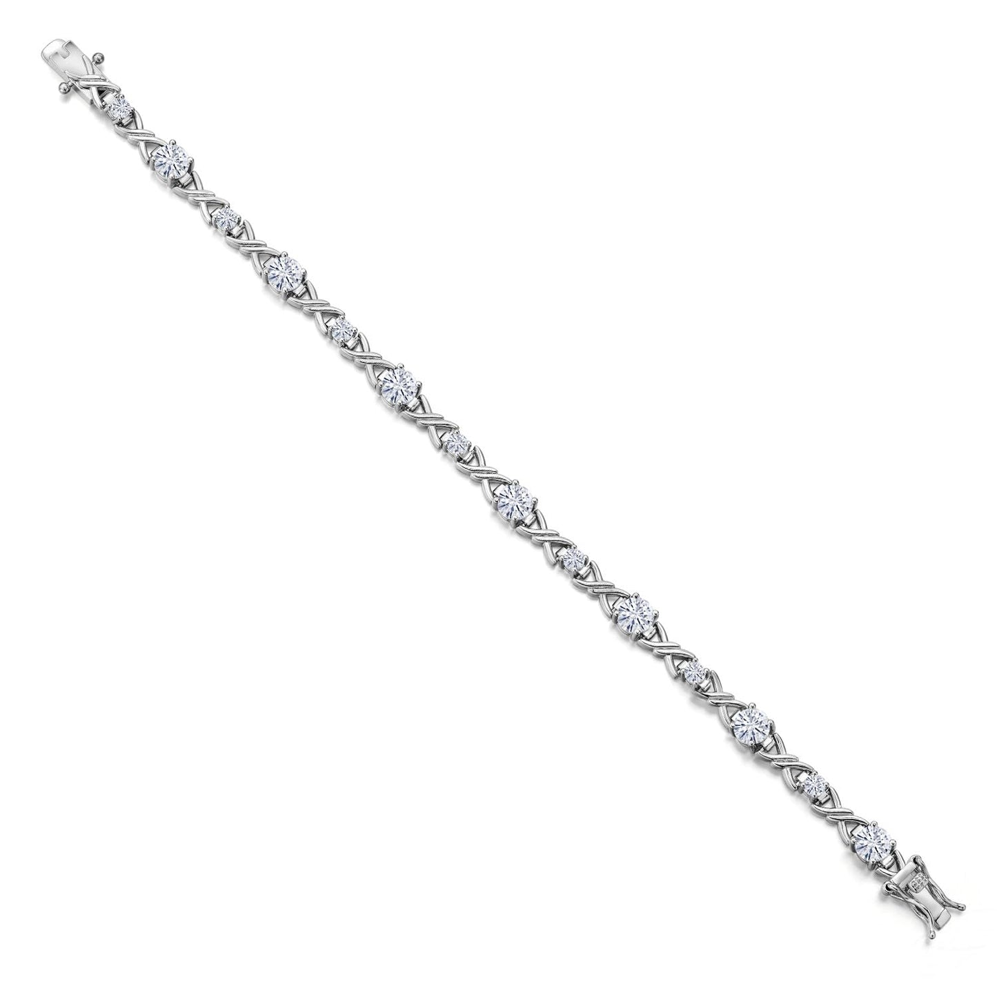 Gem Stone King White Moissanite Tennis Bracelet For Women | 4.20 Cttw | Round 5MM and 3MM | 6.5 Inch