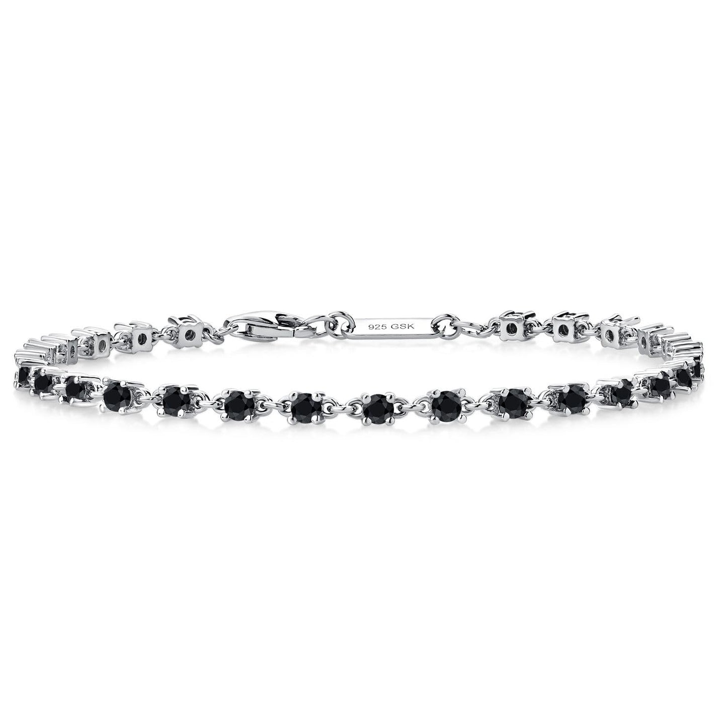 Gem Stone King Black Onyx Tennis Bracelet for Women in 925 Sterling Silver | 1.62 Cttw | Round 2.5MM | Gemstone December Birthstone | 7 Inch