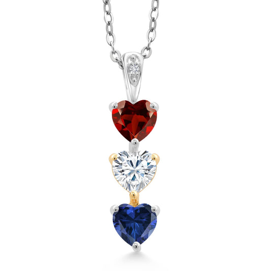 Gem Stone King 925 Sterling Silver and 10K Yellow Gold 2 Tone Personalized Keren Hanan 3-Stone Heart Shape Birthstones and Lab Diamond Pendant Necklace For Women with 18 Inch Chain