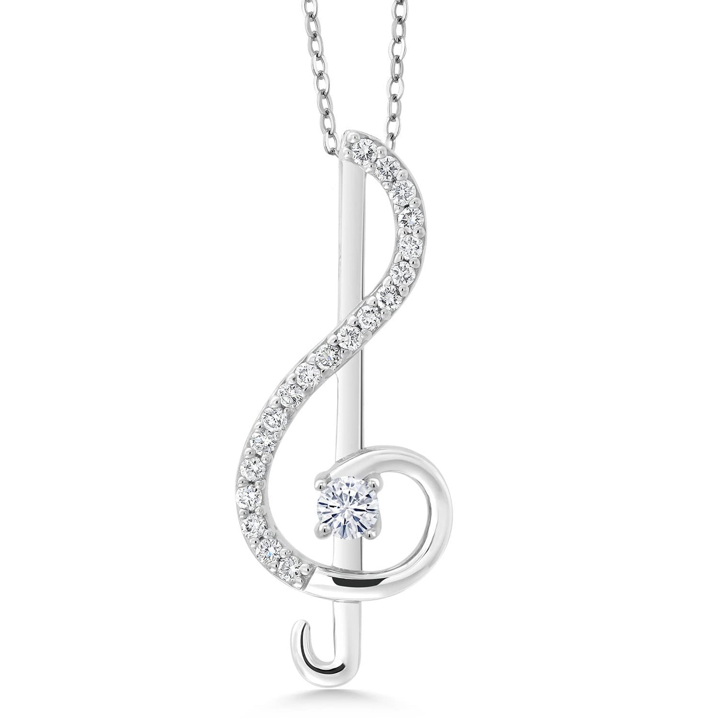 Gem Stone King Treble Clef Music Note Pendant Necklace Set in 925 Sterling Silver For Women By Keren Hanan | Round 3MM Gemstone Birthstone and White Moissanite | with 18 Inch Silver Chain