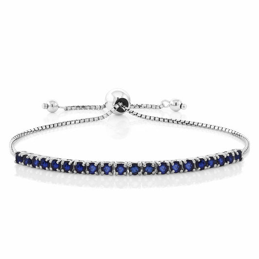 Gem Stone King 2.50 Cttw Blue Sapphire Tennis Bracelet For Women In 925 Sterling Silver | Gemstone Birthstone | Adjustable Bolo Bracelet For Women | Easy-On Easy-Off