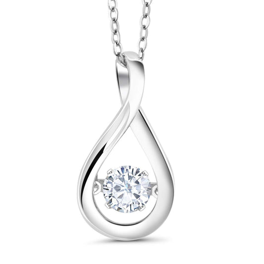 Gem Stone King Dancing Moving Rotating White Cubic Zirconia CZ Necklace For Women | In Solid 925 Sterling Silver | 3/4 Inch Pendant | Center 5MM | With 18 Inch Silver Chain