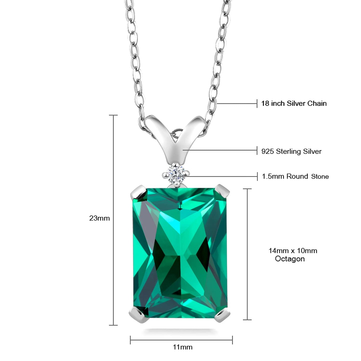 Gem Stone King 925 Sterling Silver Personalized Build Your Own 10X14MM Emerald Cut Gemstone Birthstone and White Diamond Pendant Necklace For Women with 18 Inch Chain