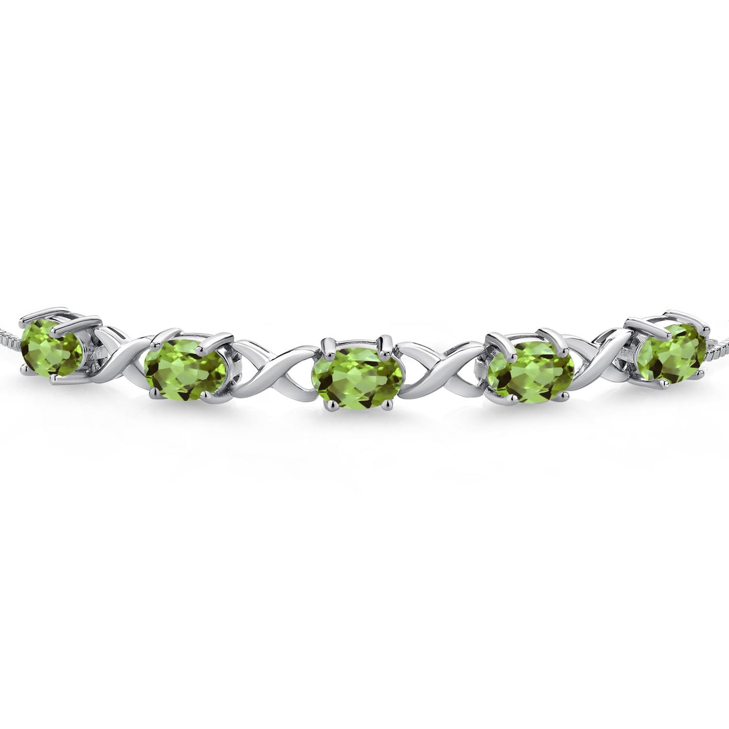 Gem Stone King 925 Sterling Silver Green Peridot Tennis Bracelet For Women (4.50 Cttw, Gemstone August Birthstone, Oval 7X5MM, Fully Adjustable Up to 9 Inches)