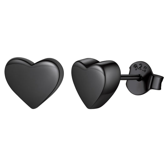 ChicSilver Black Stud Earrings for Women 7MM Sterling Silver Heart Earrings for Women Tiny Ear Studs Hypoallergenic Earrings Halloween Stud Earrings for Women