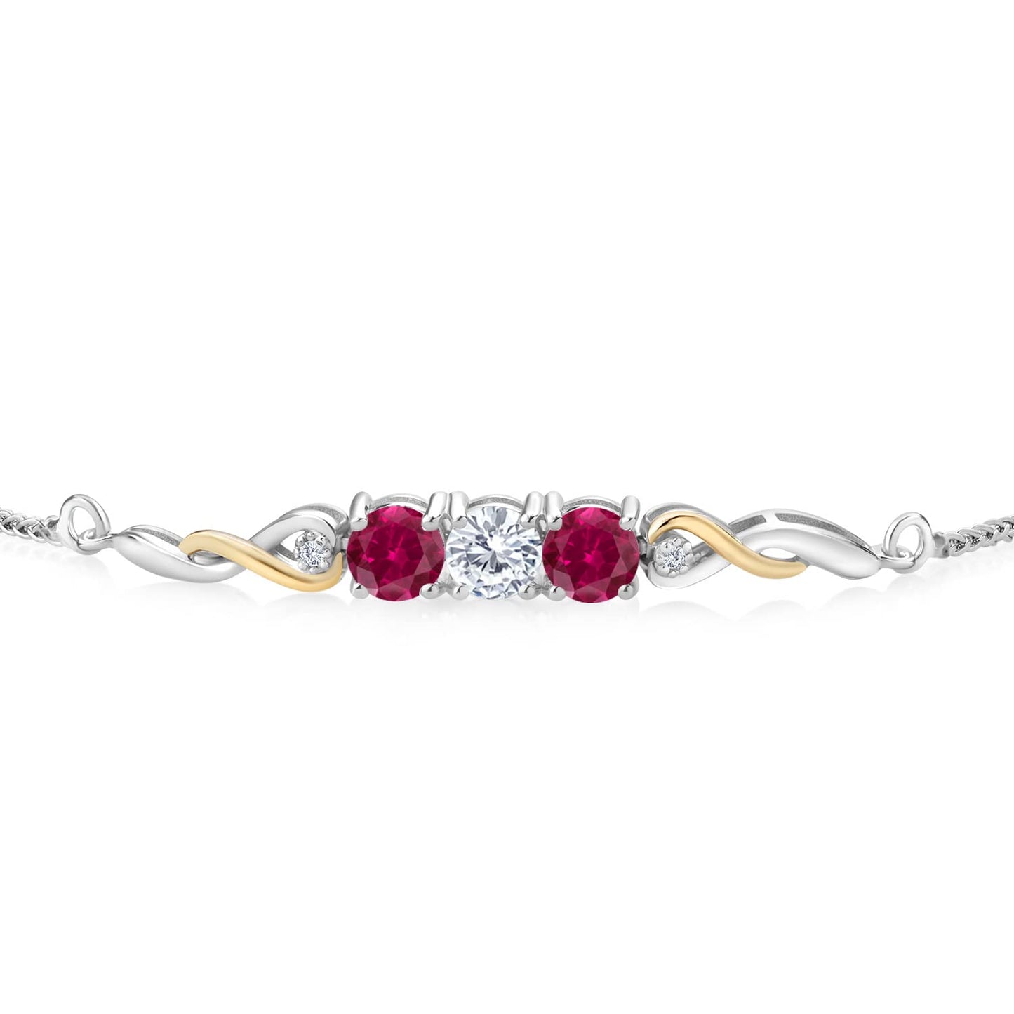 925 Sterling Silver and 10K Yellow Gold White Moissanite Red Created Ruby and White Lab Grown Diamond Tennis Bracelet For Women (2.52 Cttw, Gemstone Birthstone, Fully Adjustable Up to 9 Inch)