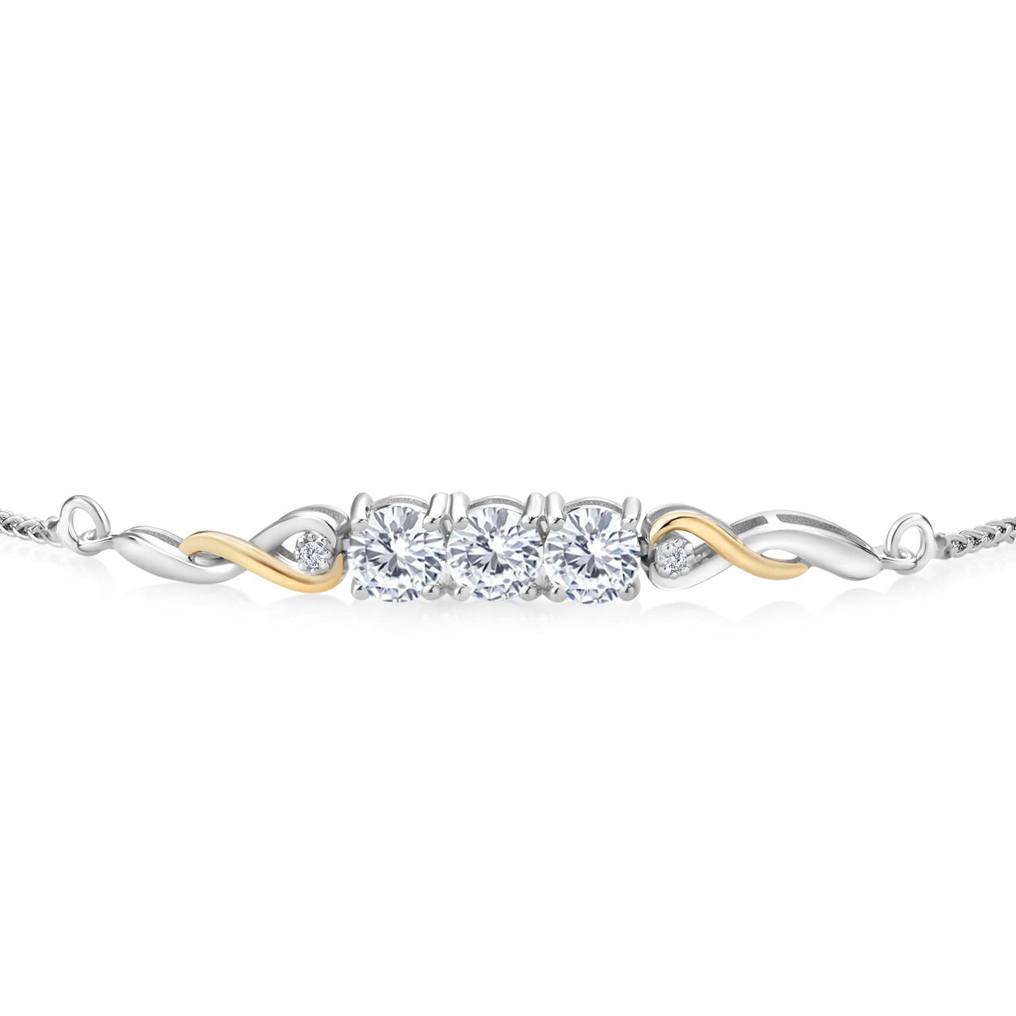 Gem Stone King 925 Sterling Silver and 10K Yellow Gold White Moissanite and White Lab Grown Diamond Tennis Bracelet For Women (1.52 Cttw, Gemstone Birthstone, Fully Adjustable Up to 9 Inch)