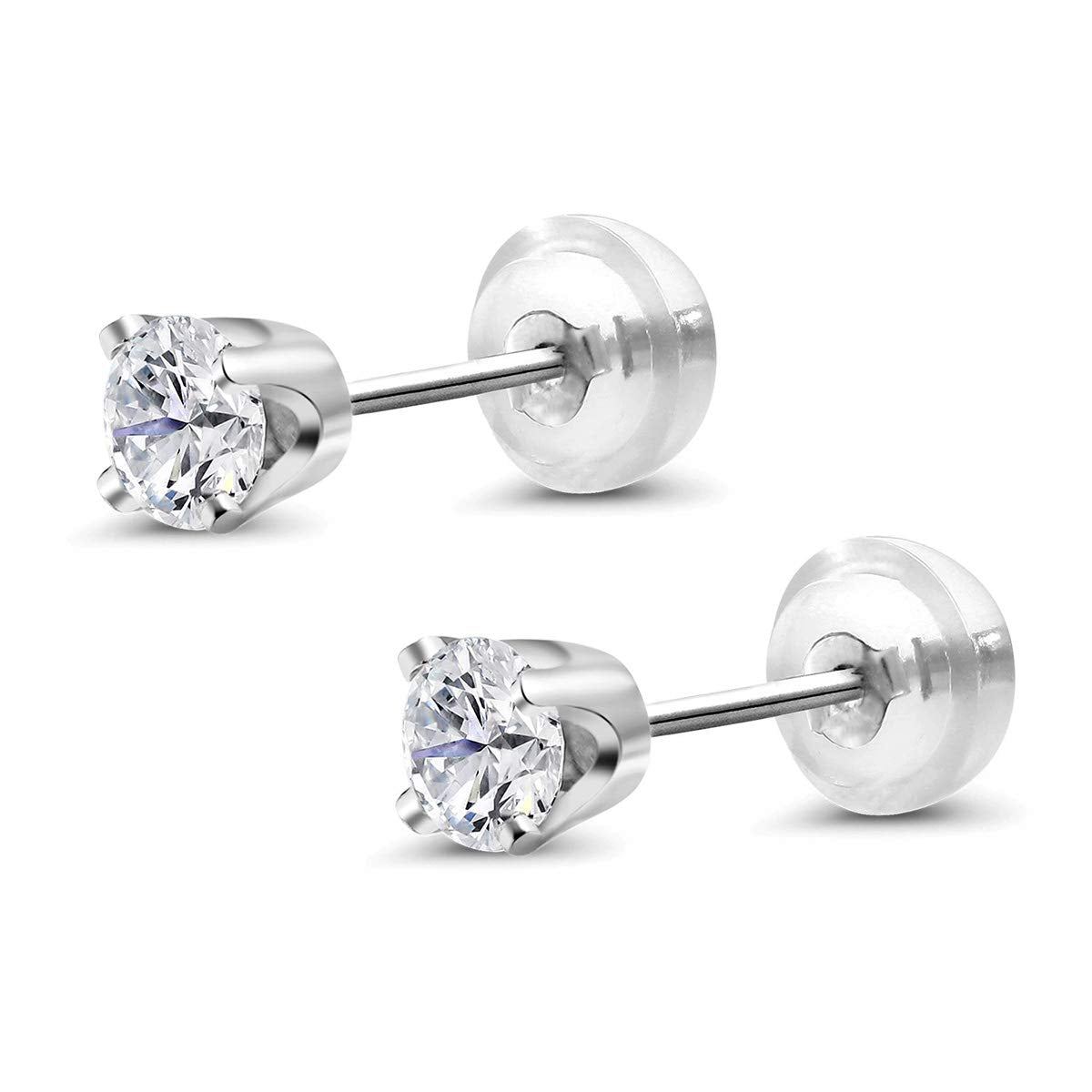 Gem Stone King 14K White Gold Lab Grown Diamond Stud Earrings | Gold Earrings For Women Men | F-G Color | VS1-VS2 Clarity