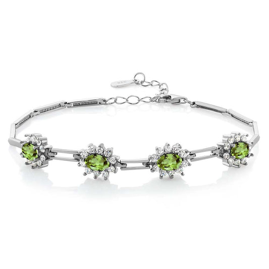 Gem Stone King 925 Sterling Silver 6X4MM Oval Gemstone Birthstone 4-Stone Tennis Bracelet For Women | 7 Inch with 1 Inch Extender | Fine Jewelry Gifts for Her Mom Women Wife