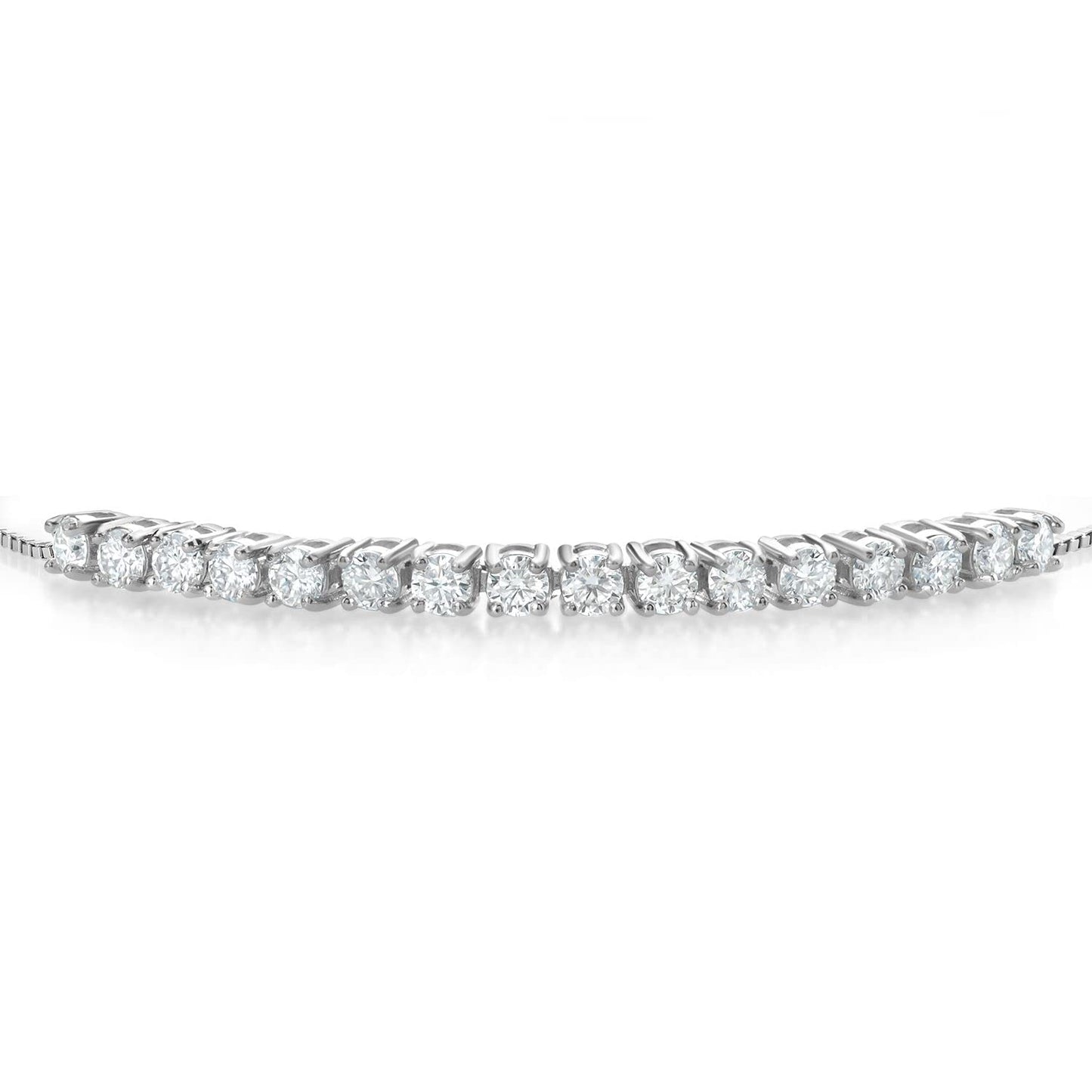 Gem Stone King Moissanite Tennis Bracelet For Women Bridal Wedding Fashion with Box Chain and Slider (1.50 Cttw, Round 3MM, Fully Adjustable Up to 9 Inch)