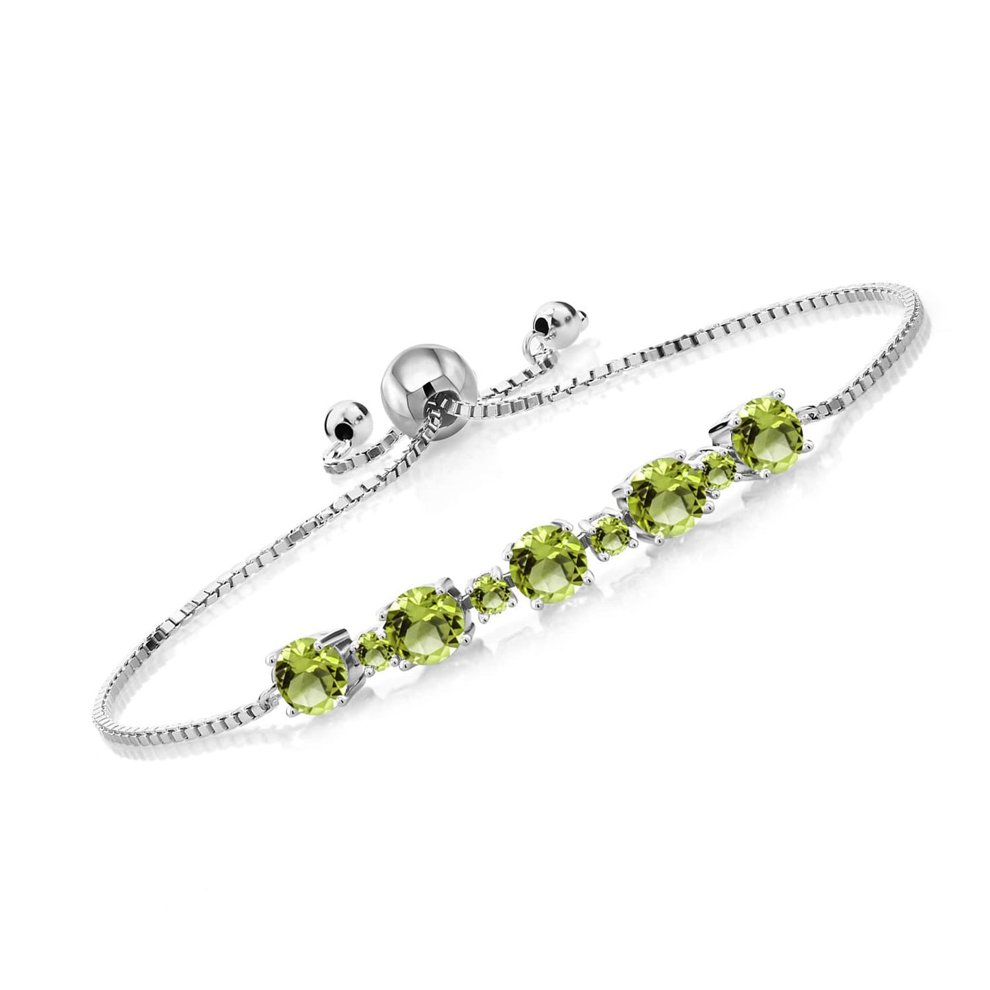 Gem Stone King 925 Sterling Silver Green Peridot Tennis Bracelet For Women (3.03 Cttw, Gemstone Birthstone, Fully Adjustable Up to 9 Inch)