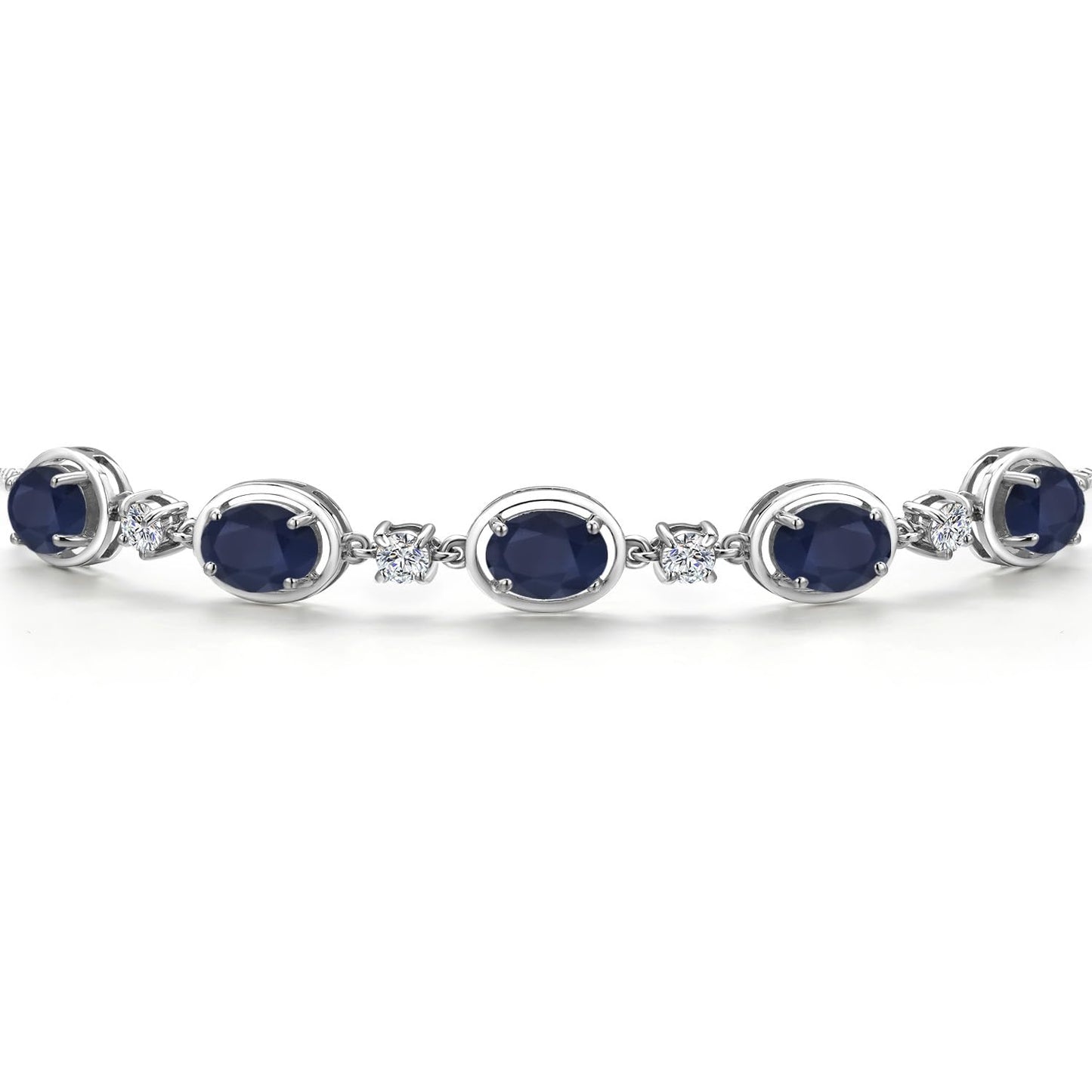 Gem Stone King 925 Sterling Silver Blue Sapphire Bracelet For Women | 5.00 Cttw | Gemstone September Birthstone | Oval 7X5MM | Fully Adjustable 9 Inch