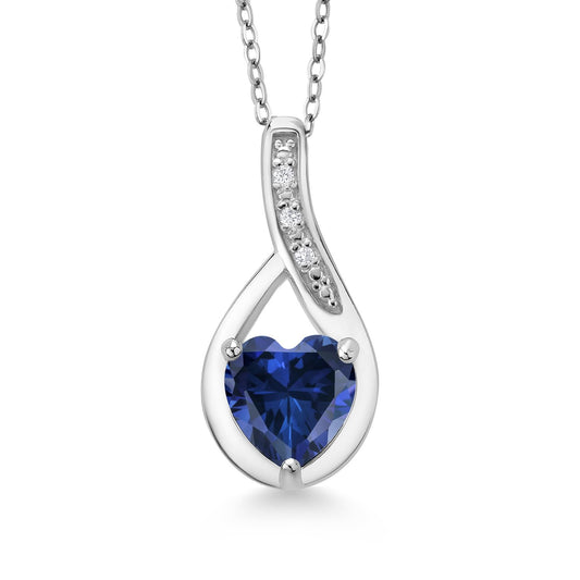 Gem Stone King Heart Pendant Necklace for Women | 925 Sterling Silver | Gemstone Birthstone and White Lab Grown Diamond Necklace | Heart Shape 7X7MM | With 18 Inch Chain