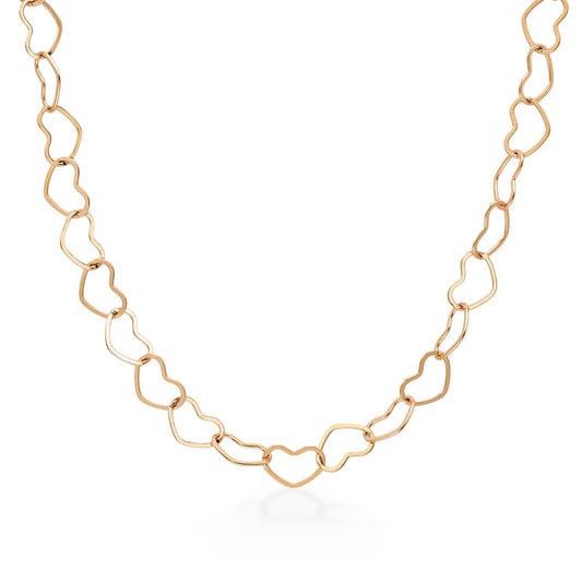 Gem Stone King Solid 18K Yellow Gold Heart Link Chain Necklace For Women and (18 Inches Length, 3MM Width)