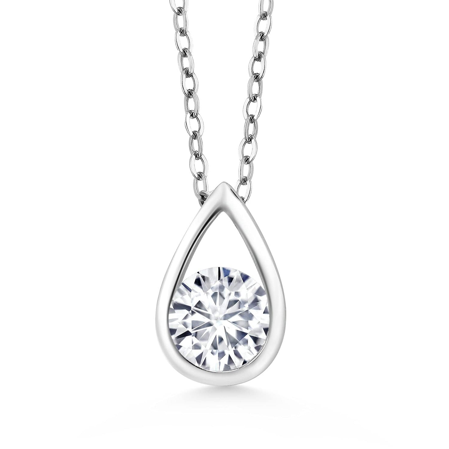 Gem Stone King 5MM Round Gemstone Birthstone Teardrop Pendant Necklace For Women | 925 Sterling Silver | With 18 Inch Silver Chain | Fine Jewelry Gifts for Her Mom Women Wife