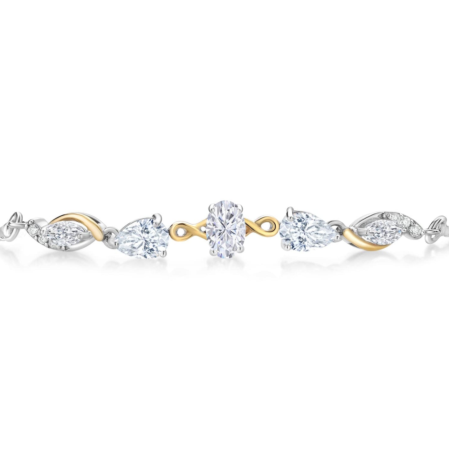 Gem Stone King 925 Sterling Silver and 10K Yellow Gold White Moissanite and White Lab Diamond Tennis Bracelet By Keren Hanan For Women (1.54 Cttw, Fully Adjustable Up to 9 Inch)