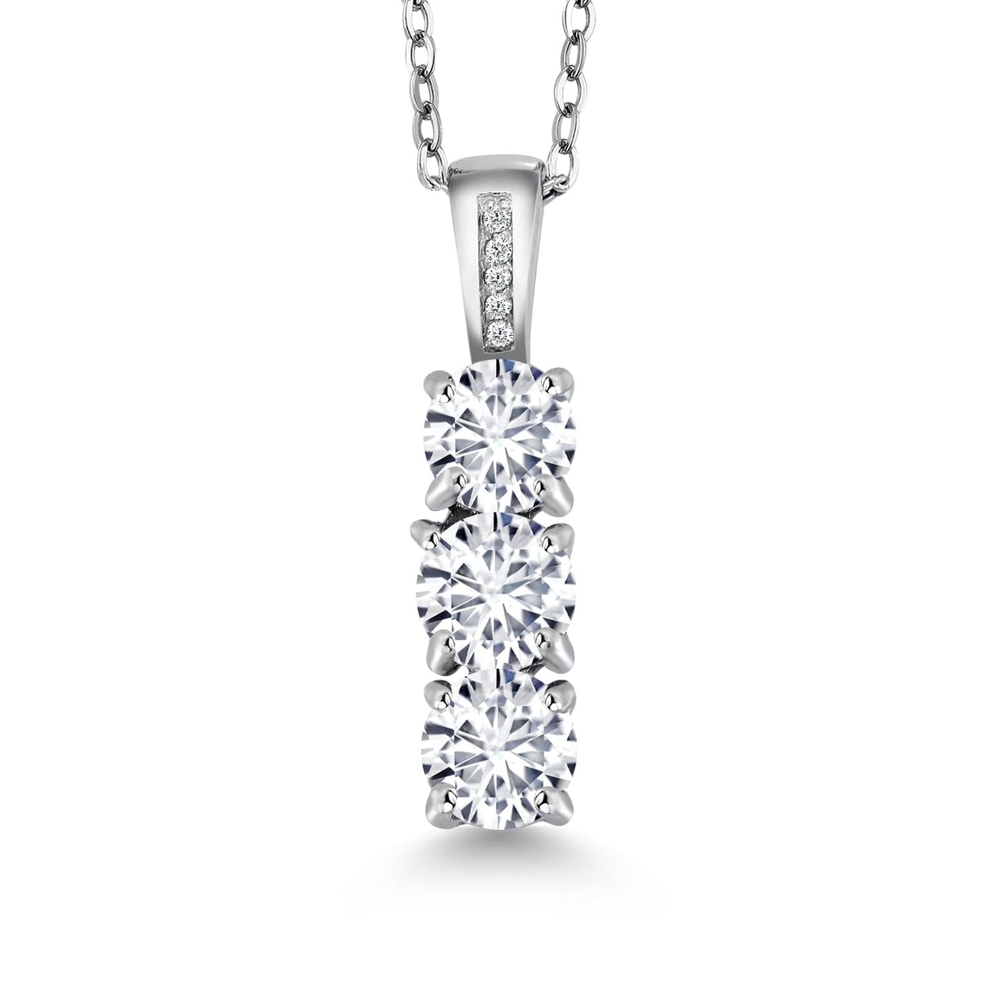 Gem Stone King 1.54 Cttw White Lab Grown Diamond Pendant Necklace for Women In 925 Sterling Silver | Gemstone April Birthstone | Round 5MM | With 18 Inch Chain