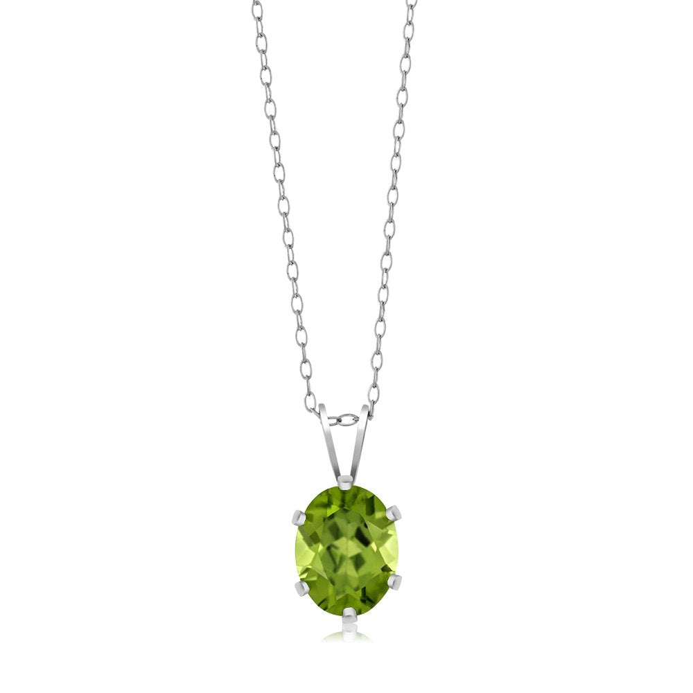 Gem Stone King 925 Sterling Silver Green Peridot Pendant Necklace (2.00 Cttw, Gemstone Birthstone, Oval 9X7MM, With 18 Inch Silver Chain)