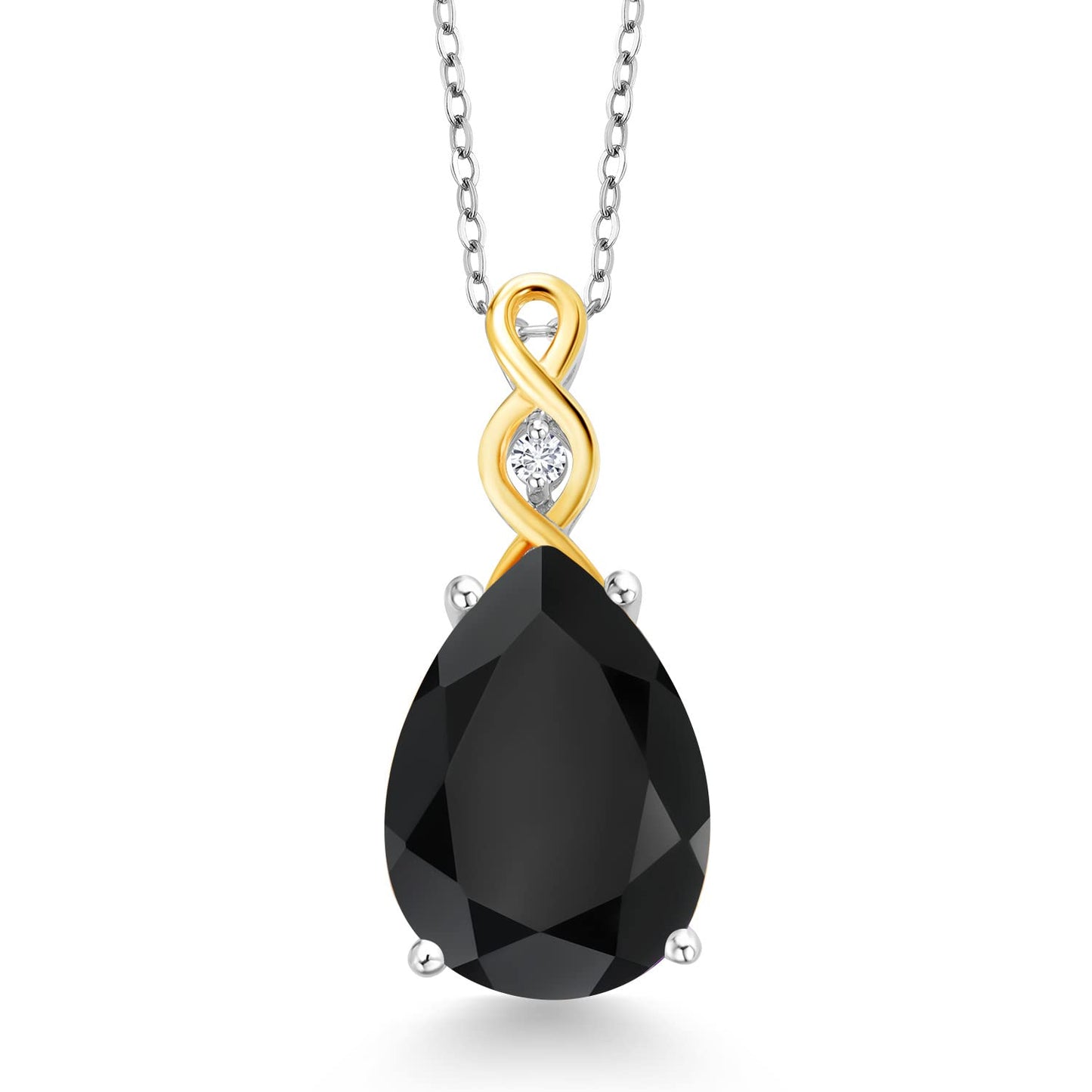 Gem Stone King Teardrop Necklace For Women Set In 925 Sterling Silver and 10K Yellow Gold with Gemstone Birthstone and White Lab Grown Diamond Design By Keren Hanan | With 18 Inch Chain