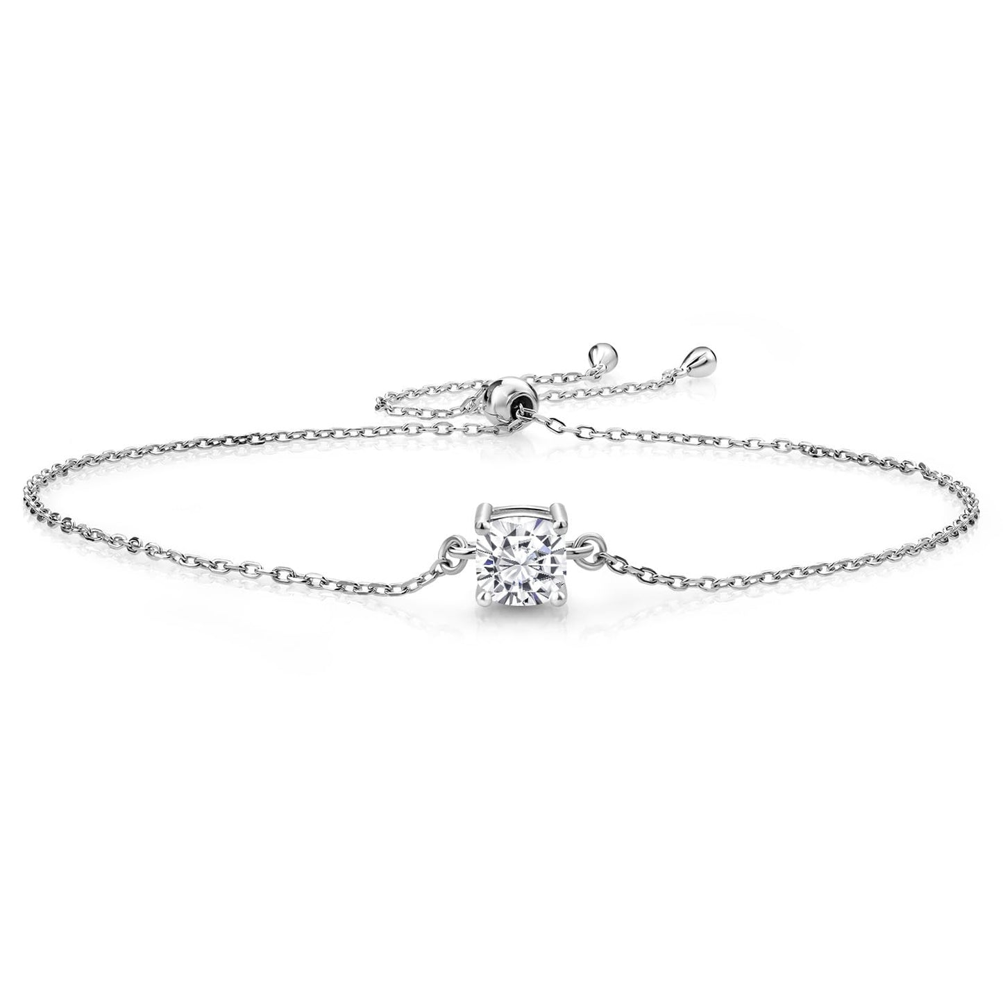 Gem Stone King 925 Sterling Silver 6MM Cushion Cut Gemstone Birthstone Solitaire Bracelet For Women | Bollo Bracelet | Fully Adjustable Up to 9 Inch | Easy-On Easy-Off