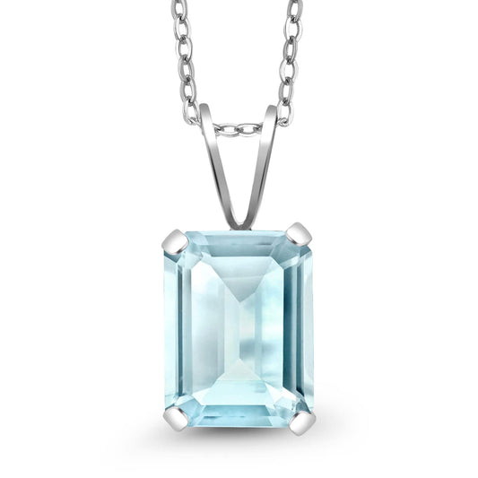 Gem Stone King Emerald Cut 9X7MM Gemstone Birthstone Pendant Necklace For Women | 925 Sterling Silver | Fine Jewelry Gifts for Her Mom Women Wife | With 18 Inch Silver Chain