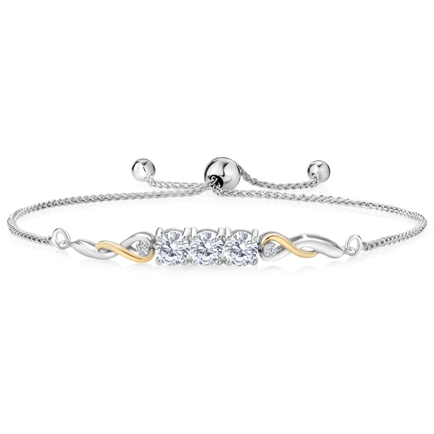 Gem Stone King 925 Sterling Silver and 10K Yellow Gold White Moissanite and White Lab Grown Diamond Tennis Bracelet For Women (1.52 Cttw, Gemstone Birthstone, Fully Adjustable Up to 9 Inch)