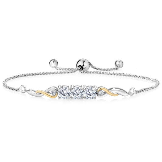 Gem Stone King 925 Sterling Silver and 10K Yellow Gold White Moissanite and White Lab Grown Diamond Tennis Bracelet For Women (1.52 Cttw, Gemstone Birthstone, Fully Adjustable Up to 9 Inch)