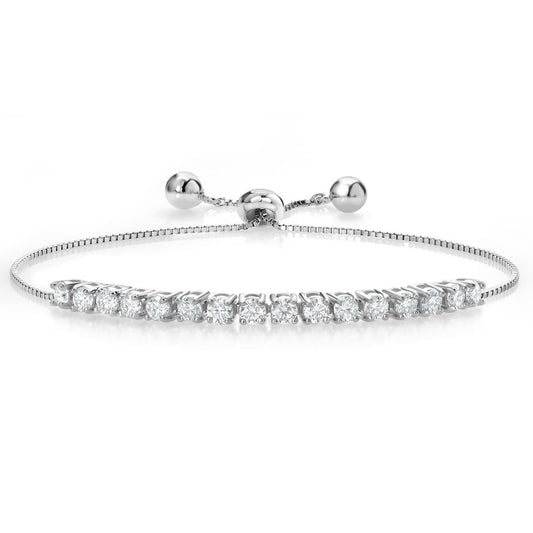 Gem Stone King Moissanite Tennis Bracelet For Women Bridal Wedding Fashion with Box Chain and Slider (1.50 Cttw, Round 3MM, Fully Adjustable Up to 9 Inch)