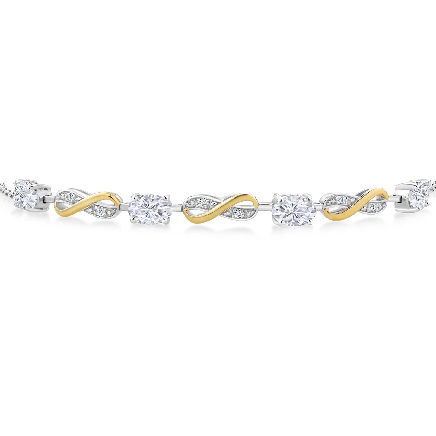 Gem Stone King 925 Silver and 10K Yellow Gold White Moissanite and White Lab Grown Diamond Infinity Bracelet For Women Mother's Mom Wife Her (2.05 Cttw, Fully Adjustable Up to 7.5 Inch)