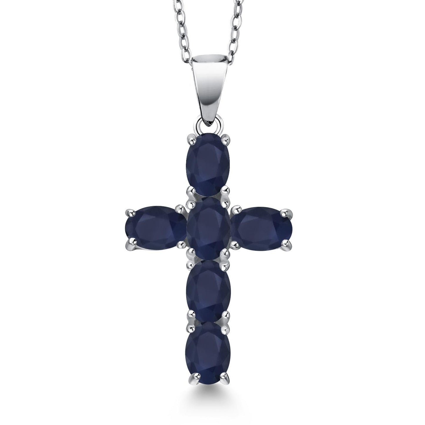 Gem Stone King Cross Necklace for Women | 925 Sterling Silver | Christian Gifts | Oval 6X4MM | Gemstone Birthstone Necklace | Jesus Christian Reiligous Crucifix Necklace | With 18 Inch Silver Chain