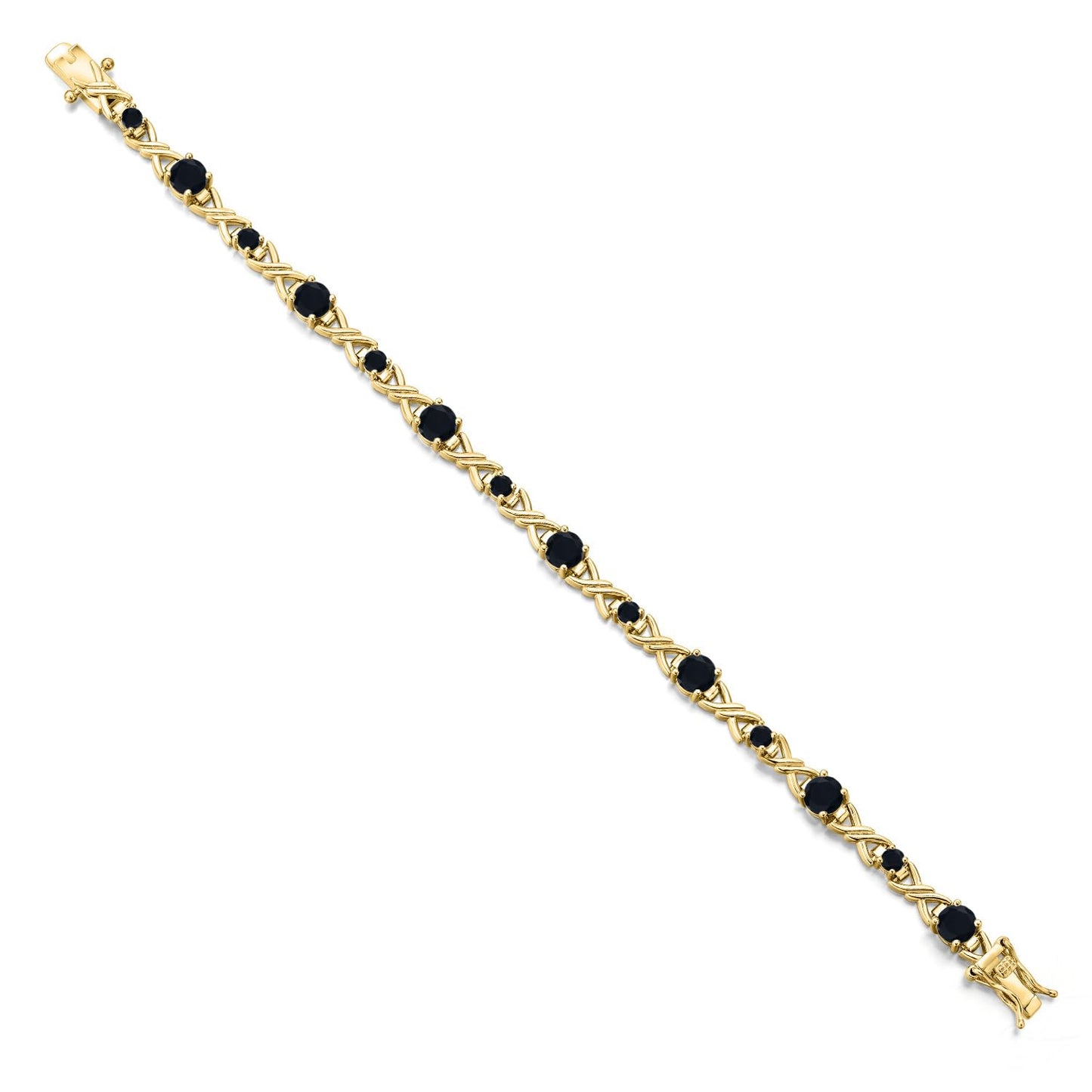 Gem Stone King 18K Yellow Gold Plated Black Onyx Tennis Bracelet For Women | 4.03 Cttw | Gemstone December Birthstone | Round 5MM and 3MM | 6.5 Inch