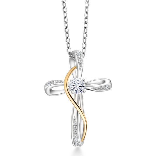 Gem Stone King Infinity Cross Necklace For Women | 925 Sterling Silver and 10K Yellow Gold | Gemstone Birthstone and White Lab Grown Diamond Cross Faith Pendant Necklace | with 18 Inch Chain