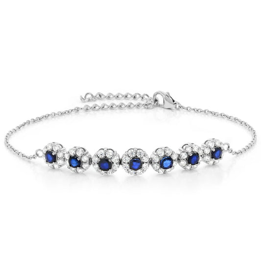 Gem Stone King 1.80 Cttw Blue Sapphire Tennis Bracelet For Women In 925 Sterling Silver | Gemstone Birthstone | 7 Inch with 2 Inch Extender