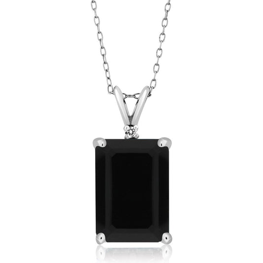 Gem Stone King 14X10MM Emerald Cut Gemstone Birthstone and White Diamond Necklace | 925 Sterling Silver | Pendant Necklace for Women | With 18 Inch Silver Chain