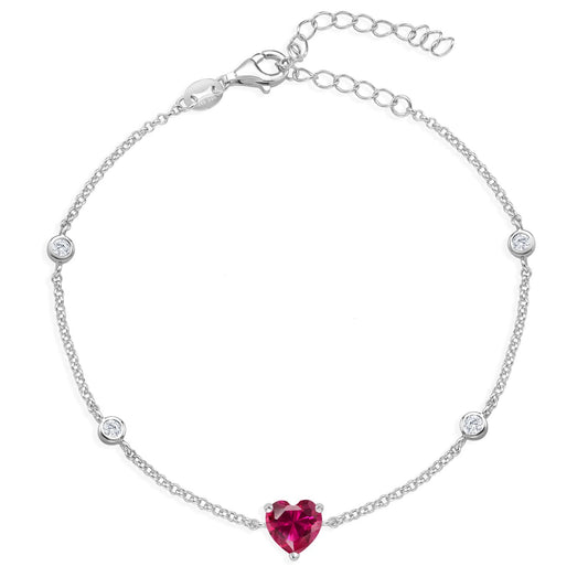 Gem Stone King 925 Sterling Silver 7MM Heart Shape Gemstone Birthstone and White Moissanite Bracelet For Women | 7 Inch With 1.5 Inch Extender