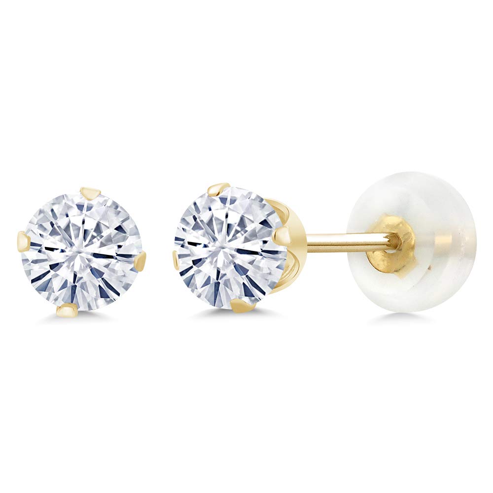 10K Yellow Gold Forever Classic Moissanite from Charles & Colvard Stud Earrings | 1.00 Cttw | Round 5MM | Gold Earrings For Women Men