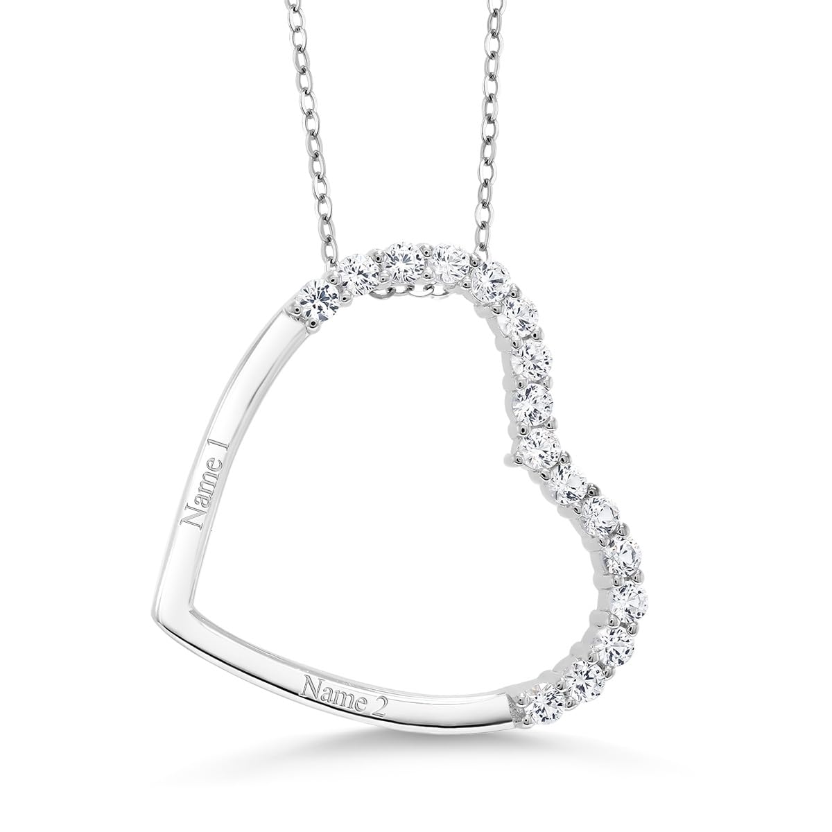 Gem Stone King 925 Sterling Silver Created White Sapphire Personalized Engraved Promise Name Love Heart Shape Pendant Necklace For Women (0.50 Carat with 18 Inch Silver Chain)