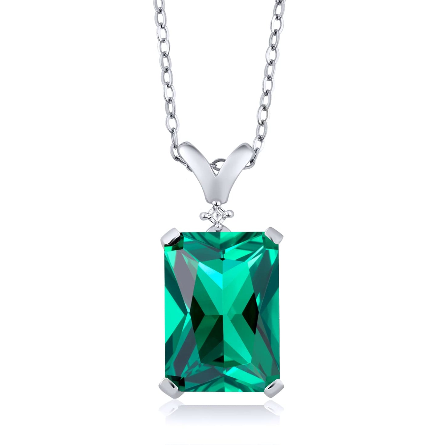 Gem Stone King 925 Sterling Silver Personalized Build Your Own 10X14MM Emerald Cut Gemstone Birthstone and White Diamond Pendant Necklace For Women with 18 Inch Chain