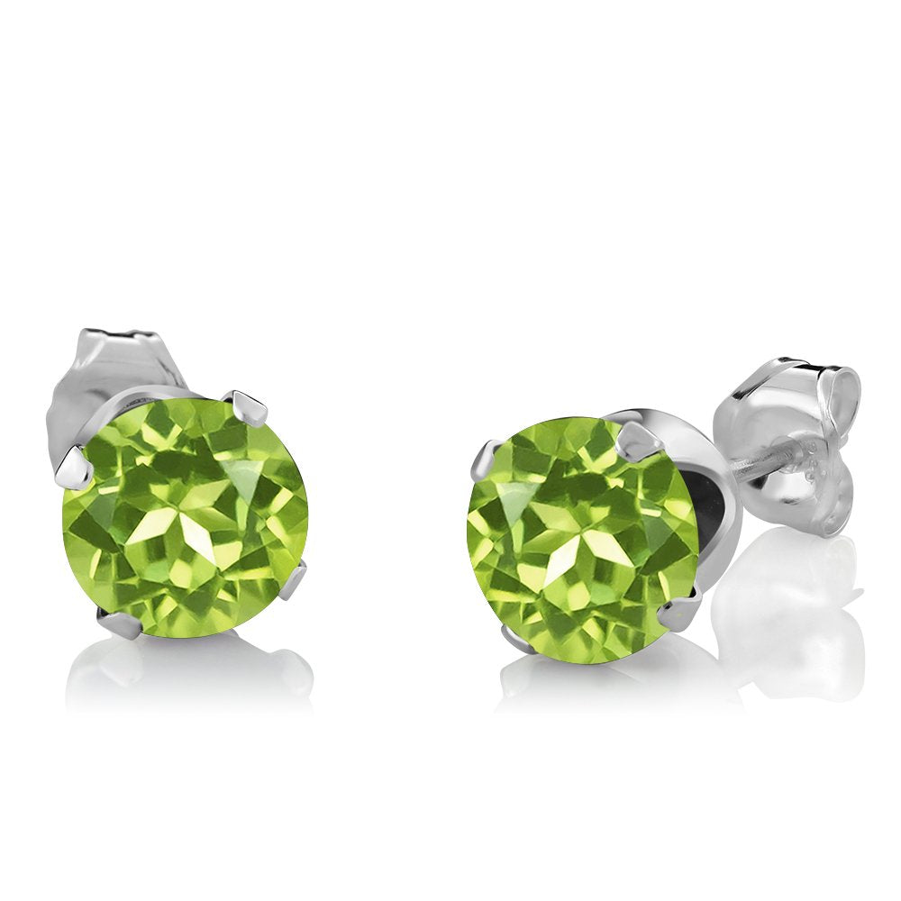 Gem Stone King 925 Sterling Silver Green Peridot Pendant and Earrings Set For Women (3.00 Cttw, Round Gemstone Birthstone, with 18 Inch Chain)